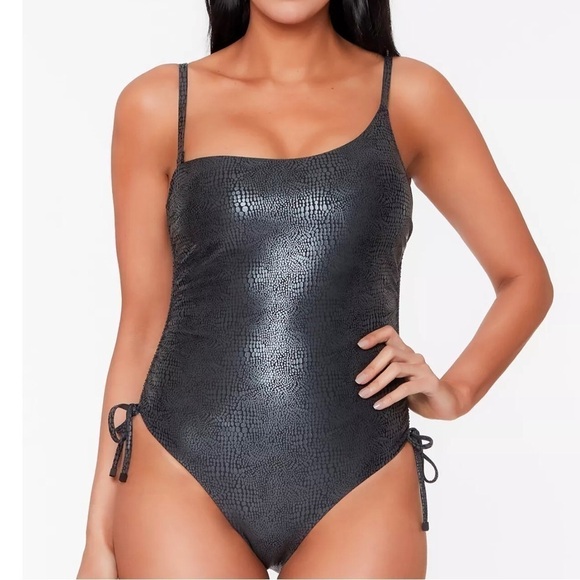 BAR III Faux Snakeskin One-Shoulder One-Piece Swimsuit, Size XS - Picture 2 of 12